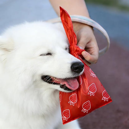 Strawberry Scented Dog Poop Bags - 120 counts red Pet Waste Bags with Dispensers, Extra Large 13x9 Inch Leak-Proof Fragrance Bags for Dogs Walking and Cat Litter