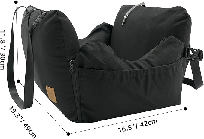VVICOGARD Dog Car Seats for Small Dogs, Removable Airbag Design Black Washable Pet Booster Seat with Thick Cushion, Travel Doggie Bed Carseat for Small Dog Up to 33 lbs