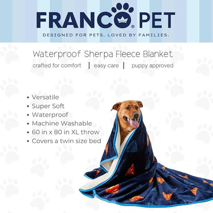 Superman DC Comics Waterproof Dog Bed Cover, XL 60x80 Pet Blanket for Furniture Bed Couch Sofa, (Officially Licensed) by Franco