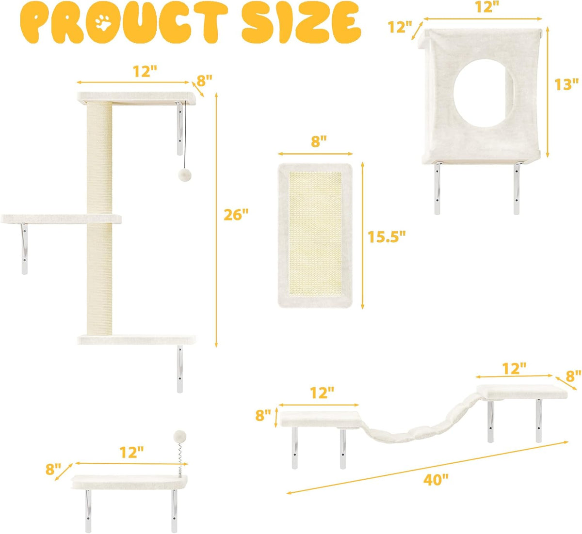 NUNU LAB Cat Wall Shelves, 10-in-1 Wall-Mounted Cat Furniture Set, Large Cat Climber Set with House, Bridge, Steps, Scratcher, DIY Playground, Shelves for Indoor Wall Furniture Set - Beige