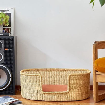 Handwoven Dog Bed – Woven Baskets for Gifts – Small to XXL Empty Dog Basket and Dog Toy Bin – Large Storage Basket for Dogs and Toys – Elegance and Decorative Basket for Your Pet (Natural, Small)
