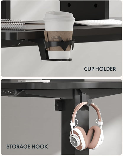 FLEXISPOT 79 x 32 Inch Large Standing Desk, Stand Up Desk with Splice Board, Rising Desks for Home Office, Office Desk with Cup Holder and Headphone Hook (Black Frame + Black Top, 2 Packages)