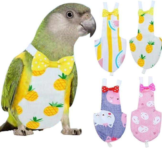 Diaper Flight Suite Liners for Birds Protective Nappy with Waterproof Inner Layer Cute Urine Wet Suit for Parrot Macaw African Budgies Conure Monk Parakeet (L,White)