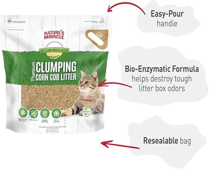 Nature's Miracle Premium Clumping Corn Cob Litter, Tough Odor Bio-Enzymatic Formula, Dust Free, 18lb (2 pack)