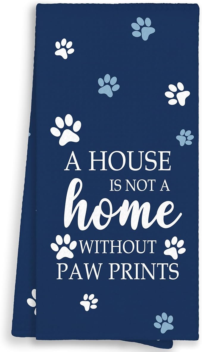 Blue Paw Farmhouse Kitchen Towels Decor Gifts for Women Pet Lovers, A House is Not A Home Without Paw Prints Decorative Bathroom Towels, Funny Dish Hand Towels for Kitchen Drying 16x24 Inch