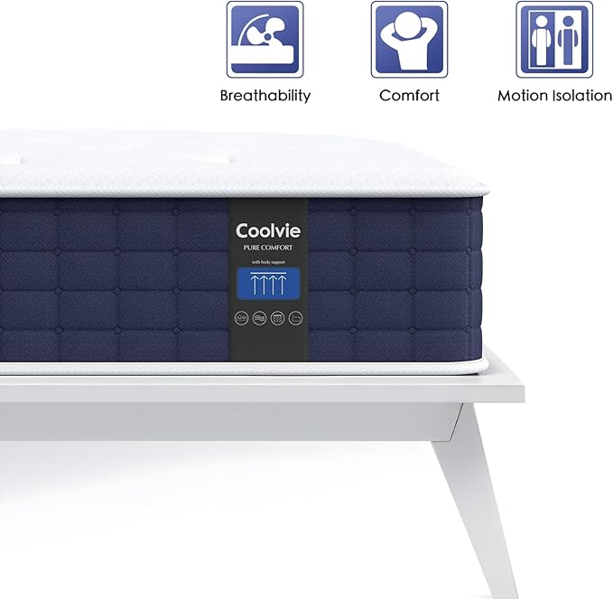 Coolvie 10 Inch Twin Mattress, Hybrid Mattress with Gel Memory Foam for Cool Night Sleep & Pressure Relief, Individual Pockets for Contouring Support, CertiPUR-US Certified Medium Mattress in a Box