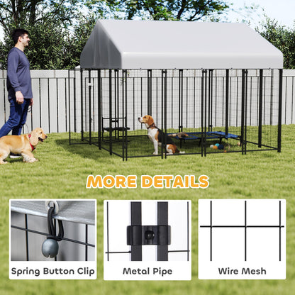 Outdoor Dog Kennel with Roof, 8 x 8 x 6 Heavy Duty Welded Wire Dog Playpen Enclosure with Escape-proof Lock