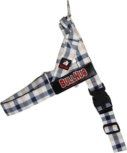 Adjustable Dog Harness– No Pull, No Choke – for English Bulldogs, French Bulldogs, Pugs & Broad-Chested Breeds – Easy, Safe Walks (Blue TAN Plaid, Small)