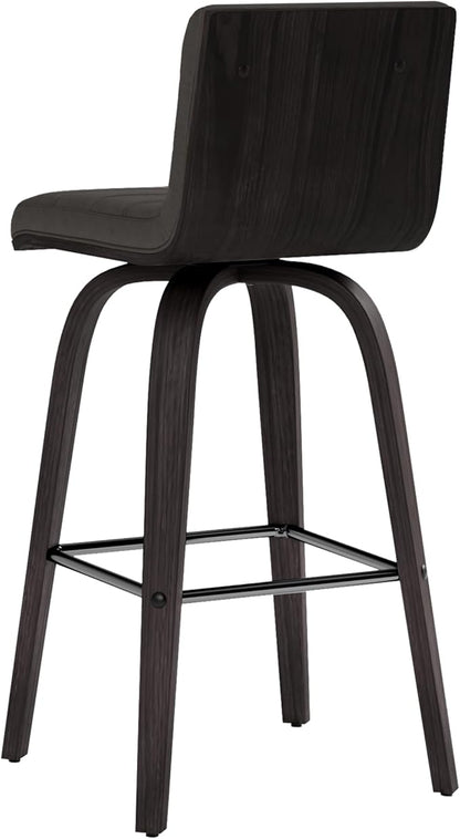 Armen Living Vienna 26" Swivel Counter Stool in Black Wood Finish with Gray Faux Leather - Set of 2