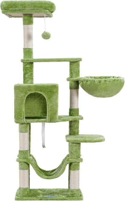 Hey-brother Cat Tree with Large Hammock, Multi-Level Cat Tower for Indoor Cats, Cat Condo with Sisal-Covered Scratching Posts and Top Perch, Green MPJ050GR