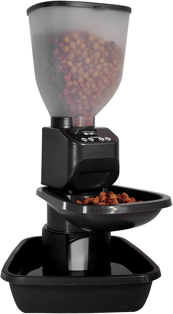 Feeding Friend® Automatic Dog & Cat Food Feeder with Water Dispenser Smart Pet Feeder with Portion Control, OLED Display, Anti Jam Design, Battery Operated Dispenser for Small XS 4-15 lbs Pets Black