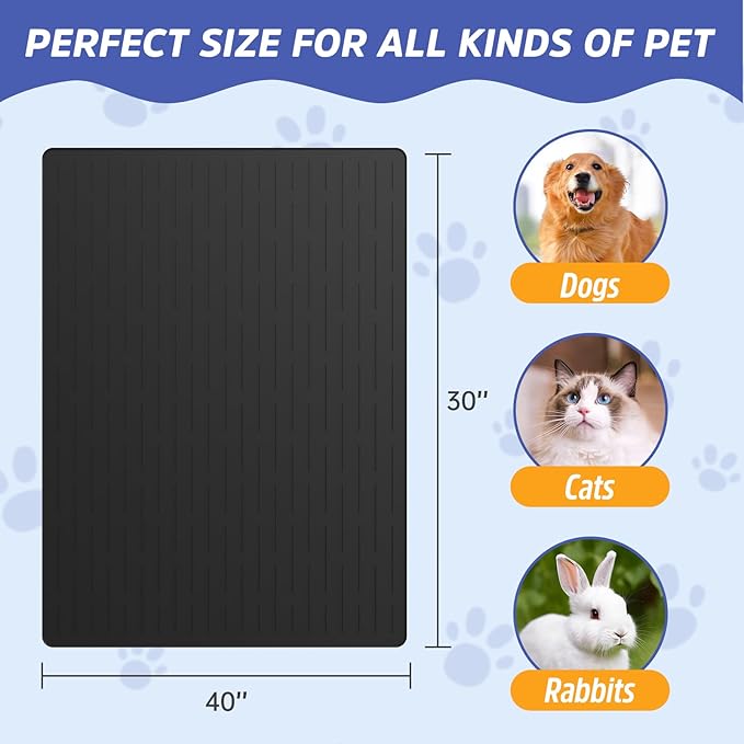 Large Dog Mats for Food and Water, 40"x30" Waterproof Pet Food Mats for Floor Nonslip Silicone Bowl Mats with Raised Edges