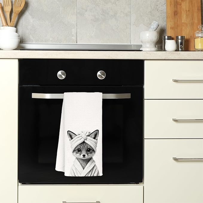 Funny Fox Bathroom Hand Towels, Fox Gifts for Women, Gifts for Animal Lovers, Black and White Farmhouse Wild Animal Decorative Hand Towels for Bathroom Decor, 16x24 Inch