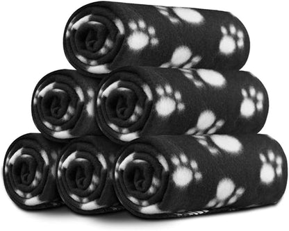 Comsmart Dog Blankets for Small Dogs, 6 Pack Puppy Blanket Cute Paw Print Pet Blanket for Dog, Puppy, Cat, Kitten, 39x31 inches, Black
