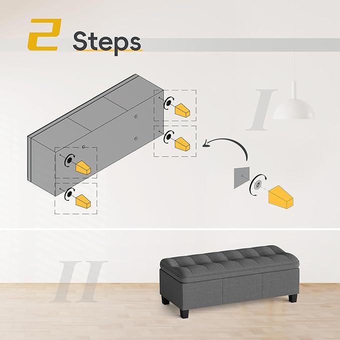 JUMMICO 47 Inches Storage Ottoman with Legs, End of Bed Bench, Foot Rest for Couch, for Living Room, Bedroom, Entryway, 17.3" D x 47.2" W x 18.5" H, Easy Assembly (Dark Gray)