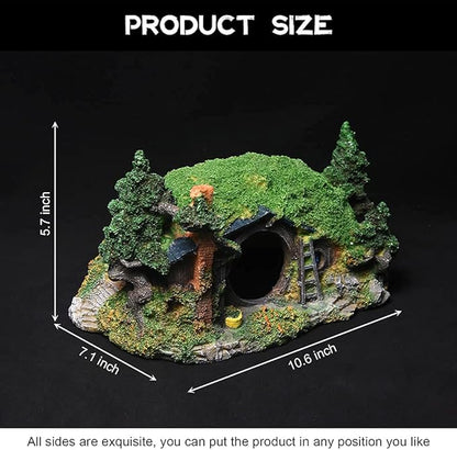 Hobbit Fish Tank Decorations Reptile House Hidden Hole Landscaping for Aquarium and Reptiles Decorations Mini Garden Decorating Two Sizes (L)