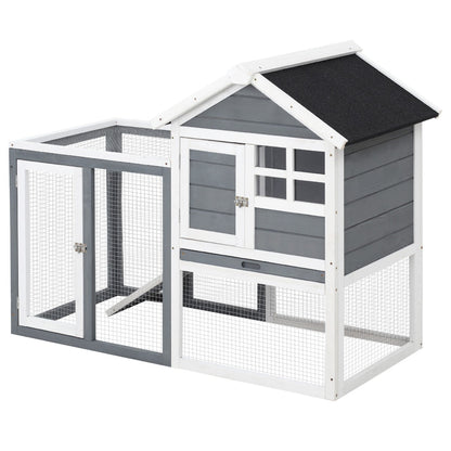 Indoor Rabbit Enclosure, 48" Weatherproof Wooden Rabbit Hutch, with Slanted Asphalt Roof & Fun Outdoor Run for Bunnies & Ferrets - Gray