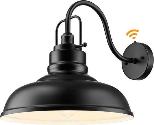 zeyu 18 Inch Dusk to Dawn Outdoor Barn Light, 1-Light Gooseneck Wall Light, Modern Wall Sconce for Garden Garage, Matte Black Finish, 016-1BL-PC BK