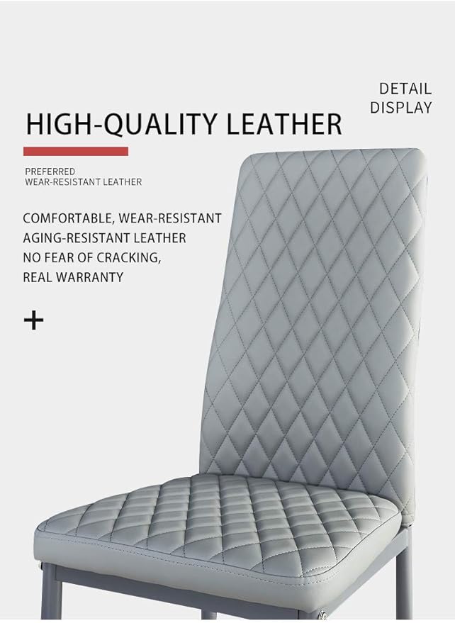 JT Modern Minimalist Dining Chair Fireproof Leather Sprayed Metal Pipe Diamond Grid Pattern Restaurant Home Conference Chair Set of 4 Or 6 (4, White)