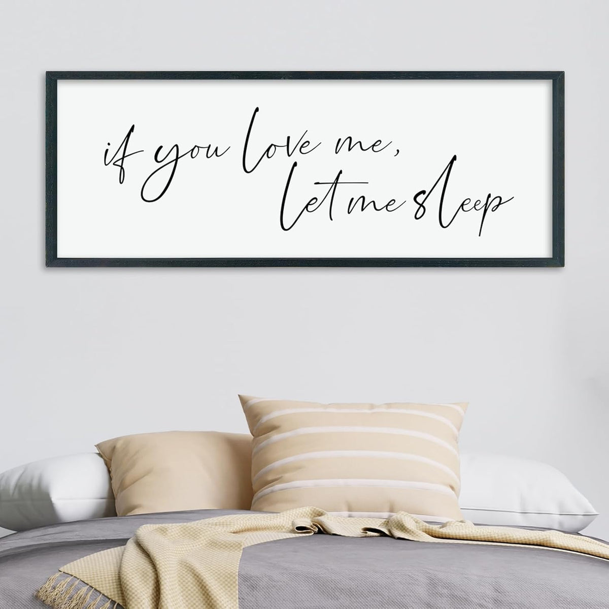 LuZhiQiang If You Love Me Let Me Sleep Wall Decor Art 40"×15" Bedroom Above Bed Sign Large Wood Framed Wall Hanging (Black)