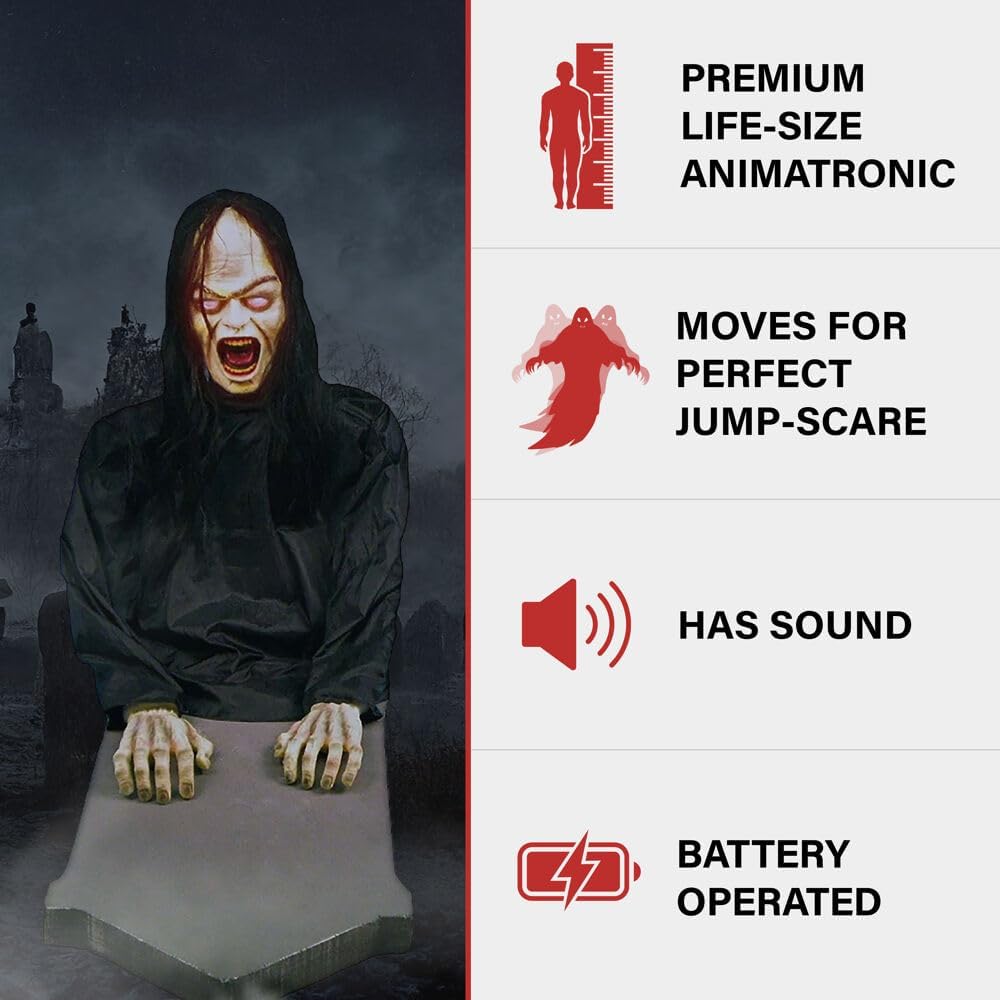 Haunted Hill Farm Resurrection Mary by Tekky, Battery Operated Timer and Sound Activated Jump-Scare Halloween Animatronic for Indoor or Covered Outdoor Creepy Halloween Decorations, Scary Fright Props