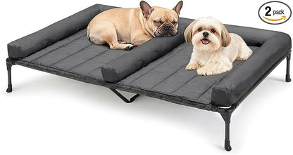Veehoo Elevated Dog Bed for 2 Dogs, Cooling Raised Dog Bed with Bolster Mat | Outdoor Double Dog Bed with Removable Waterproof Cushion, Breathable Mesh, Non-Slip Feet for Outdoor & Indoor, 49", Bicolor