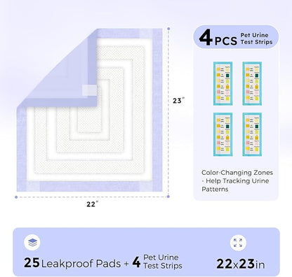 ZOMISIA 3D-Barrier Puppy Pee Pads for Dogs, 7 Cups Absorb & Rise Puffy Gel-Wall Leak-Proof, 22"x23" 25 Counts + 4 Pet Urine Test Strips, Super Absorbent Disposable Potty Training Pads