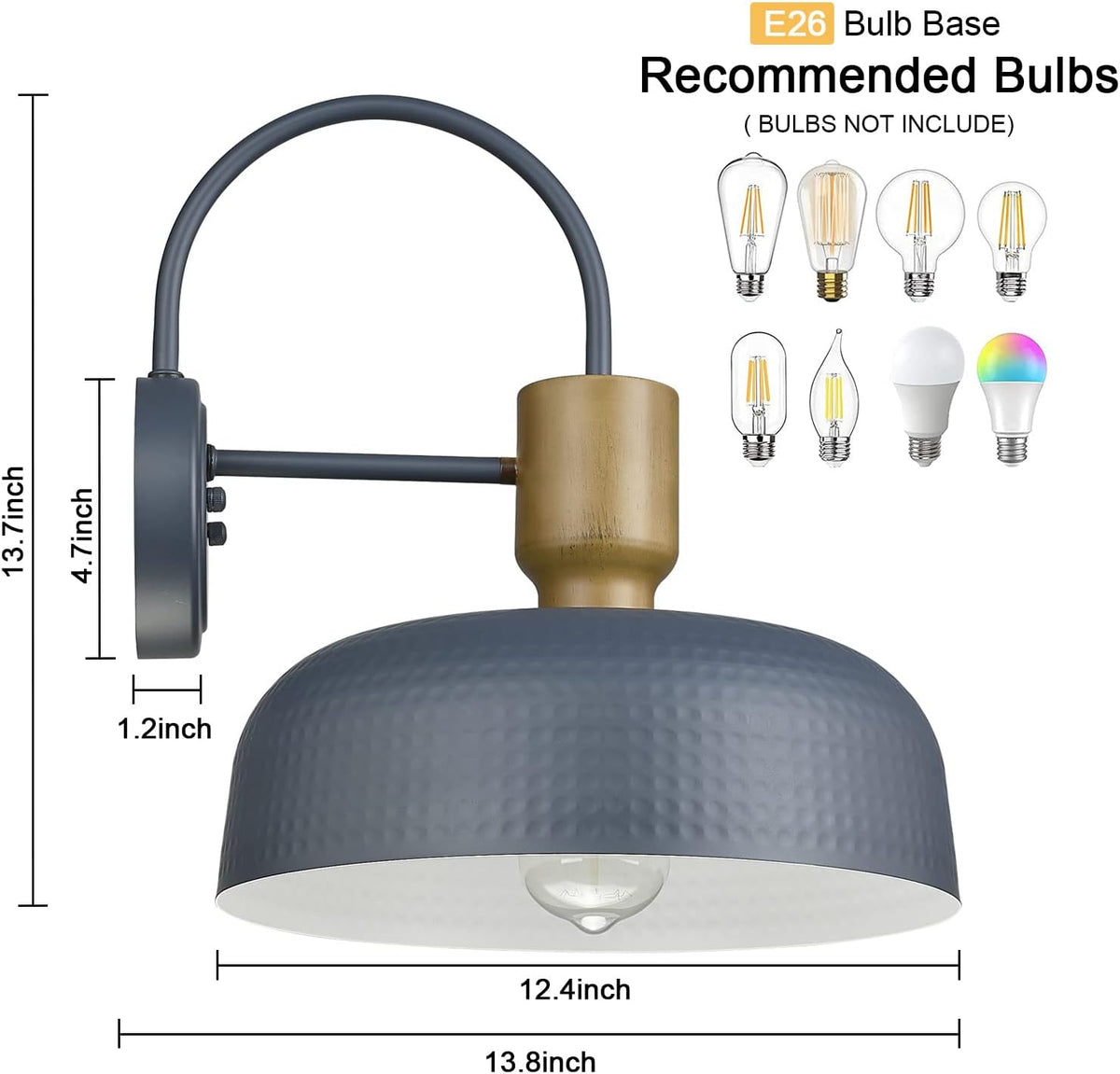 Outdoor Barn Light Gooseneck Barn Light, Farmhouse Exterior Wall Mount Light Vintage Wall Lighting Fixture Industrial Sconce Lantern for Porch, Entryway, Garage, Blue, 2 Pack