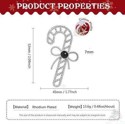 NAZENTI Personalized Christmas Tree Candy Cane Ornament, Custom Projection Photo Decoration for Family, Christmas Bauble, Projection Xmas Tree Decoration with Picture Inside