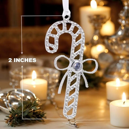 NAZENTI Personalized Christmas Tree Candy Cane Ornament, Custom Projection Photo Decoration for Family, Christmas Bauble, Projection Xmas Tree Decoration with Picture Inside