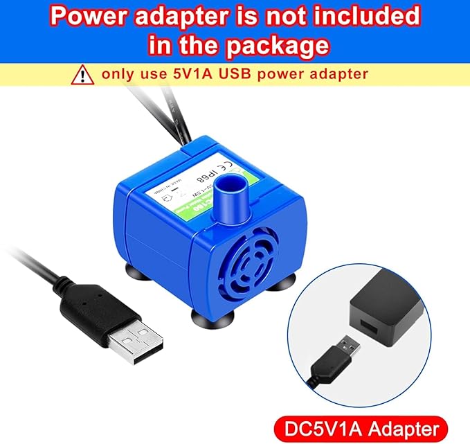 Cat Water Fountain Pump, Pet Water Fountain Pump Compatible Motor, DR-DC160 for Cat Drinking Fountain Cat Water Dispenser Replacement (With LED&Adapter&Brush)