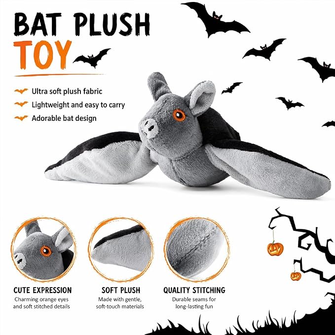 Flying Bat Dog Toy, Flapping Bat Dog Toy with Chirping Sounds, Interactive Rechargeable Flap Bat Toy for Dogs Cats, Hanging & Wand Play, 2PCS