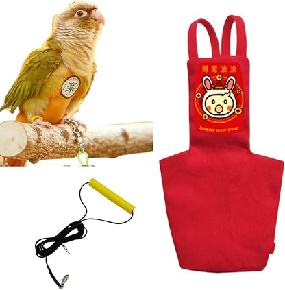 MANON ROSA Bird Diapers Leash Set Washable Reusable Handmade Flight Suit Waterproof Inner Layer - Protective Parrot Nappy Clothes Parakeets Macaws Budgies Canaries (Red1,Green-cheeked Conures)