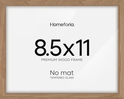 Homeforia 8.5x11 Diploma Frame Wood, High End Natural Oak 8.5x11 Certificate Frames, 11x8.5 Document Frames for Wall or Tabletop, 8.5 by 11 Award Light Wooden Frame, Tempered Glass, Wall Kit, Set of 1