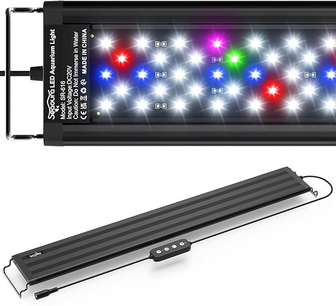 SEAOURA Led Aquarium Light for Plants-Full Spectrum Fish Tank Light with Timer Auto On/Off, 24-30 Inch, Adjustable Brightness, White Blue Red Green Pink LEDs with Extendable Brackets for Freshwater