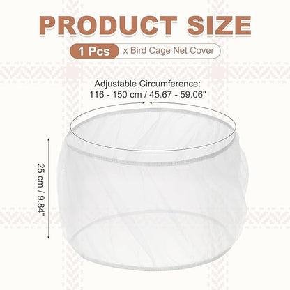 Bird Cage Seed Catcher, Bird Cage Net Cover Seeds Guard, Universal Birdcage Accessories, White, Circumference 45.7"-59.1", Height 9.8" for Parrot Cockatiel Enclosures
