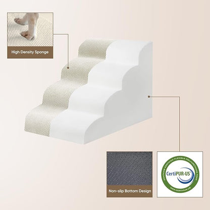 PAWSCART Pet Stairs for Dogs 3-Step, 15.7" H Pet Stairs for High Bed, Couch Sofa & Chair, 30D Material Soft Foam Dog Steps with Non-Slip Bottom Surface Removable Washable Cover, Beige