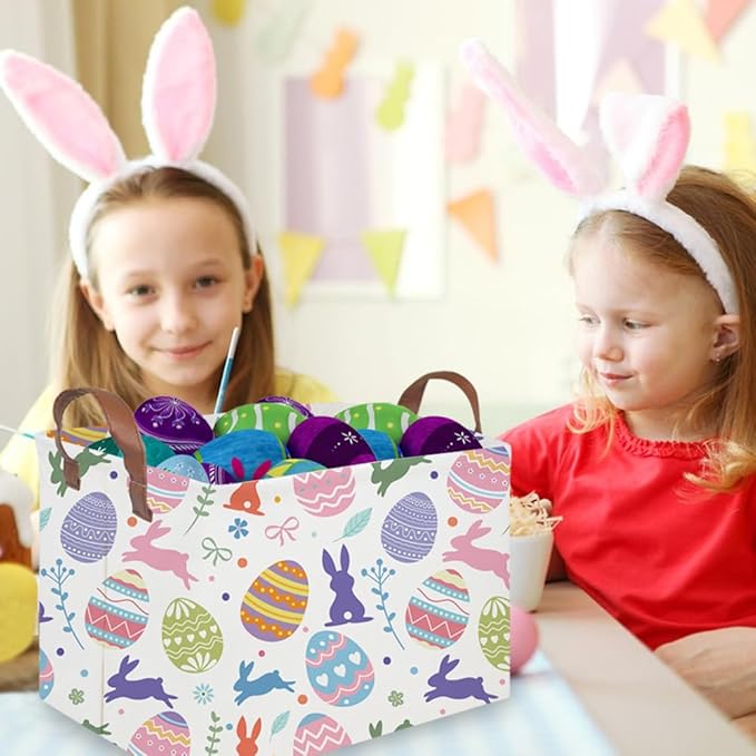 FXOLCSHE Rectangular Easter basket,Nursery Hamper,Collapsible waterproof baby toy storage box for Kids,Toy Organizer,Home Decor,Gift Baskets(Cute egg)