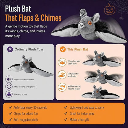 Flying Bat Dog Toy, Flapping Bat Dog Toy with Chirping Sounds, Interactive Rechargeable Flap Bat Toy for Dogs Cats, Hanging & Wand Play, 3PCS