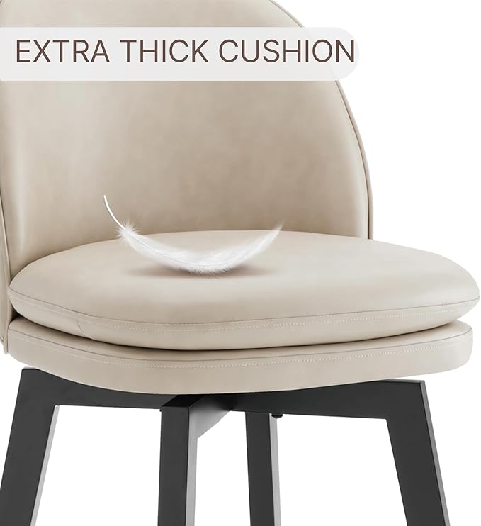 Counter Height Barstools 26 inch Upholstered Swivel Bar Stools with Back and Wood Legs for Kitchen Island,Set of 4,Beige PU Leather-Armless
