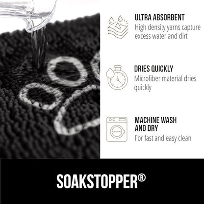GORILLA GRIP SoakSTOPPER Dog Door Mat, 30x20 Machine Washable Rug Absorbent Doormat Captures Moisture Mud Dirt, Quick Dry Soft Chenille Entryway Rugs Indoor Entrance Mats for Dog Paws, Black White