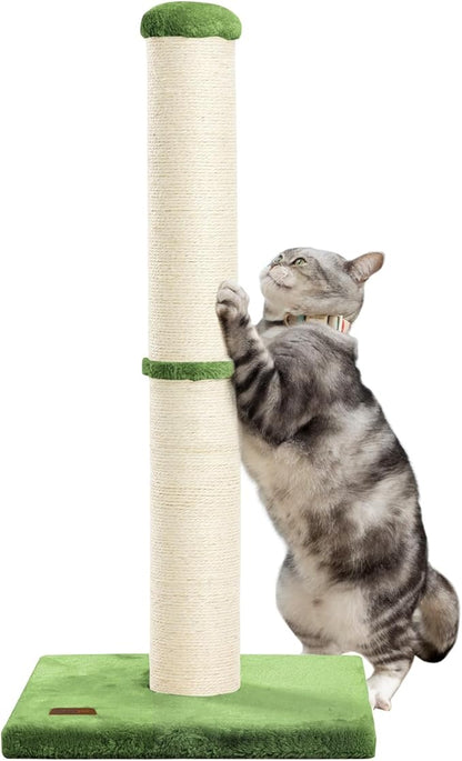 Karolpar 34inch Cat Scratching Post with Natural Sisal Rope 4.3Inch Large Diameter Scratcher Post Tree for Indoor Cats Green