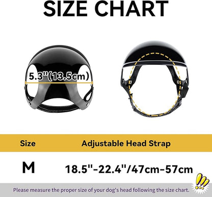 Medium Dog Helmet with Ear Holes - Adjustable, Lightweight, Hard Black Pet Helmet for Outdoor Activities/Motorcycle/Bike