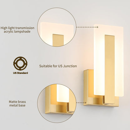 Joosenhouse Modern LED Wall Sconce Set of 2, Brass Warm White Light Wall Sconce 3000K, Hardwired Up and Down Wall Mount Light for Hallway, Bedroom, Study, Living Room Indoor Wall Light