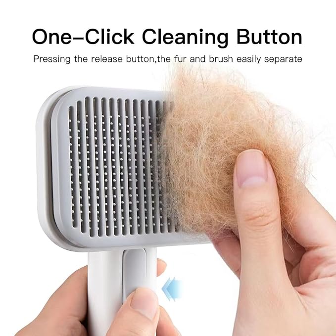 Self Cleaning Slicker Dog Cat Brush for Shedding - Deshedding Tool with Max Massage Tips, Grooming Brush for Short Medium Haired Cats & Dogs (White)