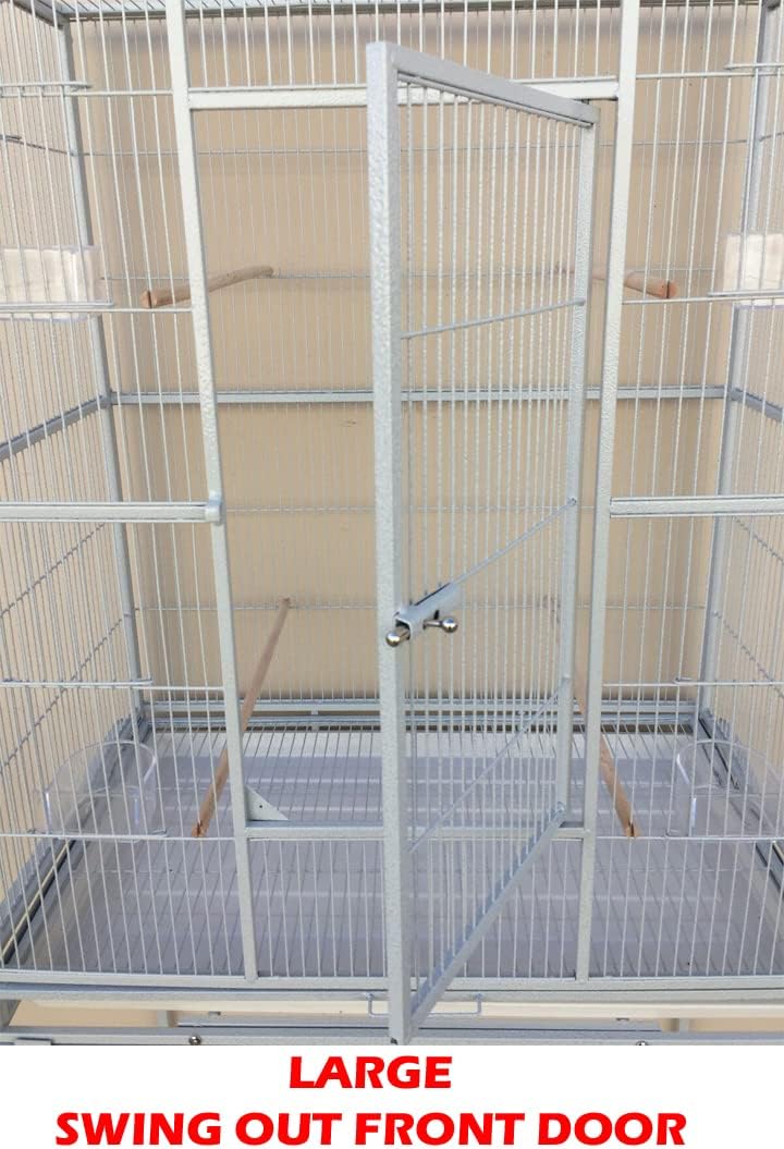 Extra Large Double Stacker Breeding Flight Bird Wrought Iron Double Parrot Bird Breeder Cage Side Nesting Box Doors Easy Clean Pull Out Metal Grate and Tray with Removalbe Rolling Stand