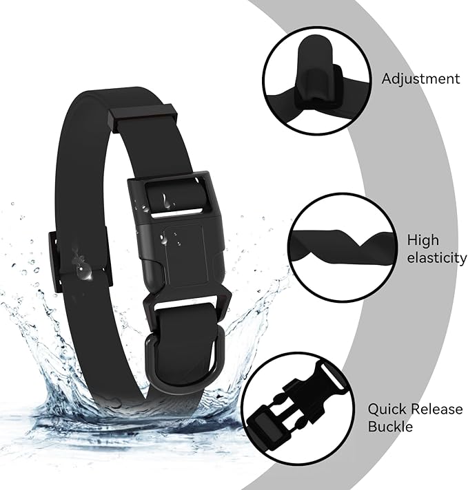 Waterproof Dog Collar, Easy to Clean Rubber Dog Collars with Quick Release Buckle Fits Small Medium or Large Dogs (Black, M < 11.8-18.5 inch)