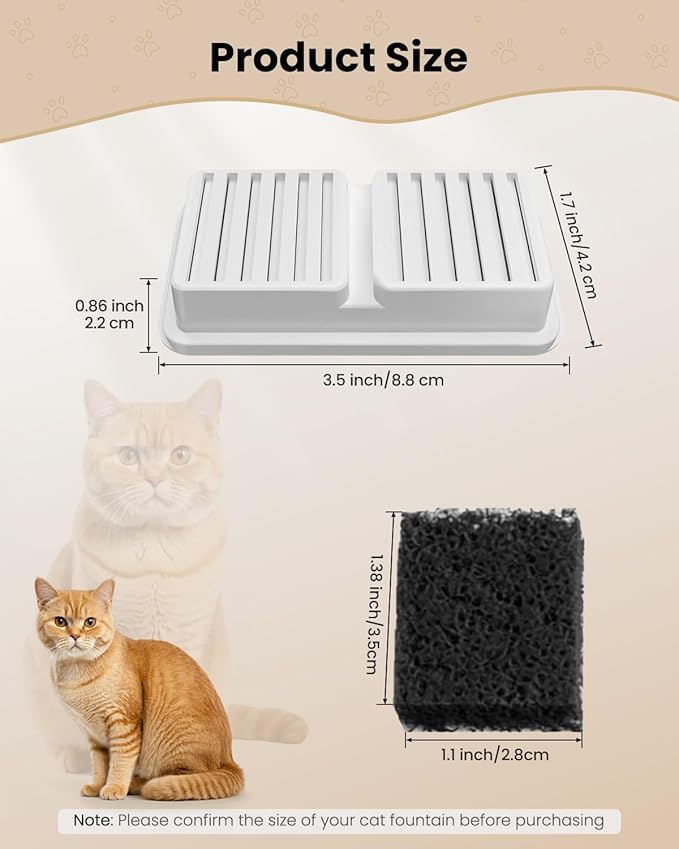 Cat Water Fountain 6 Filters & 6 Sponges Replacement Cartridge for Cats Pet Water Dispenser