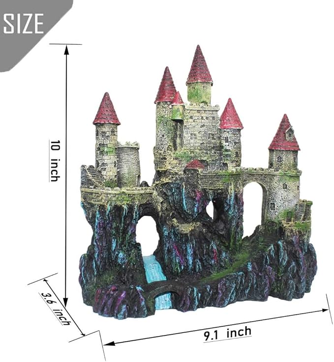 PINVNBY Aquarium Resin Castle Decoration Fish Tank Driftwood Castle Cave Hideouts House Plants Supplies Accessories(Red)