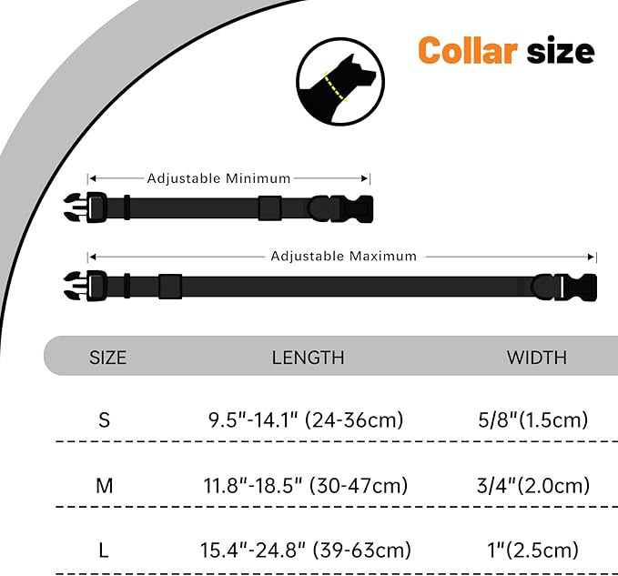 Waterproof Dog Collar, Easy to Clean Rubber Dog Collars with Quick Release Buckle Fits Small Medium or Large Dogs (Black, M < 11.8-18.5 inch)